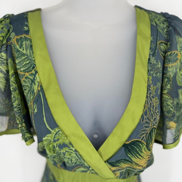 Jonathan Martin Y2K Floral Midi Dress Women's 10 Green Empire Waist Fairy Boho - Picture 7 of 16